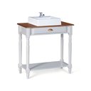 Ver imagem 1 de Bancada Aparador Mini Lavabo 1 Gaveta e Prateleira com Cuba Linz Móveis - Off White/imbuia Glazer