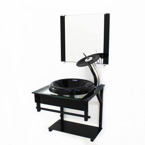 Gabinete de Vidro 40cm Apx com Cuba Chapeu Preto