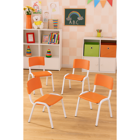 Kit 4 Cadeiras Infantil Iso Laranja Brinquedoteca Escolas Ecomhome