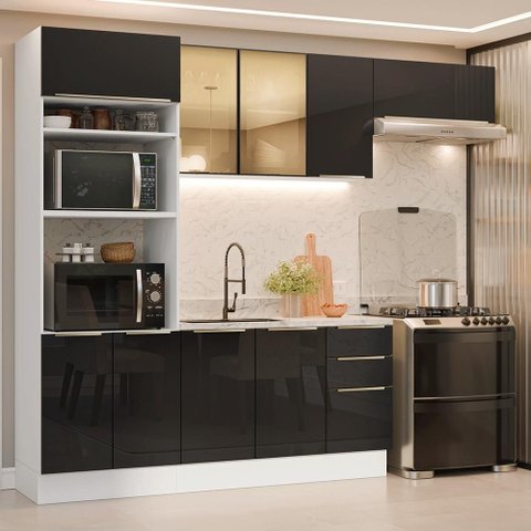Armário de Cozinha Completa 270 cm Branco/Preto Lux Madesa 10