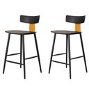 Ver imagem 1 de Kit 2 Banquetas Baixas Analu Rivatti 89cm (alt) Assento Encosto Pp Preto Detalhe Pu Marrom Base Aço