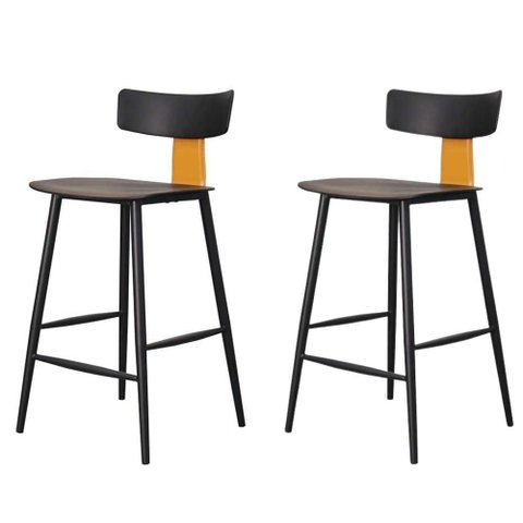 Kit 2 Banquetas Baixas Analu Rivatti 89cm (alt) Assento Encosto Pp Preto Detalhe Pu Marrom Base Aço