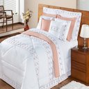 Ver imagem 1 de Kit Edredom Damasco King Branco e Salmão - 11 Peças