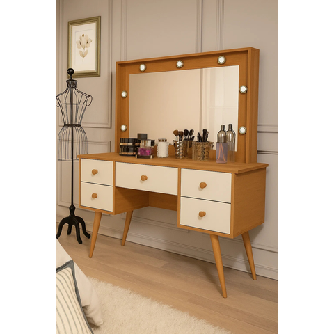 Penteadeira Camarim Anaisa Luz de Led e Espelho -novas Cores: Nature / Off White