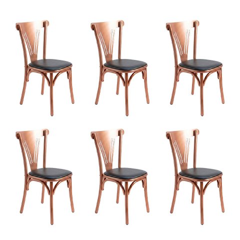 Kit 6 Cadeiras Paris Luxo Sala de Jantar Área Gourmet Estrutura Aço Cobre Design Premium - Cobre/Pre