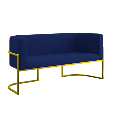 Sofá Namoradeira 2 Lugares Moderna Base Metal Gold – Balaqui Cor:azul Marinho