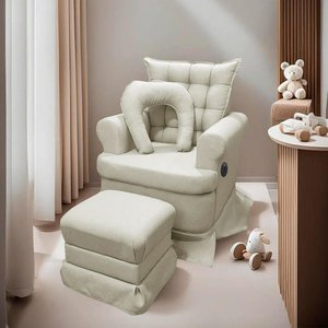 Kit Poltrona de Amamentação com Massagem + Base Balanço e Puff Linho Dourado Sofa Store
