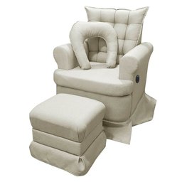 Kit Poltrona de Amamentação com Massagem + Base Balanço e Puff Linho Dourado Sofa Store - 2
