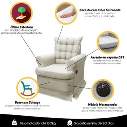 Kit Poltrona de Amamentação com Massagem + Base Balanço e Puff Linho Dourado Sofa Store - 8