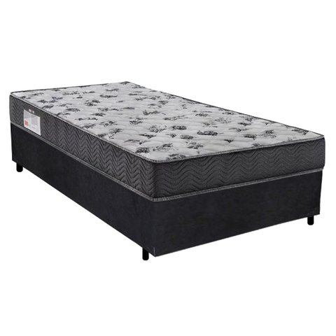 Cama Box Solteiro Suede + Colchão de Espuma D33 - Sereneprime - 88cm Preto