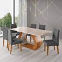 Ver imagem 1 de Conjunto Sala de Jantar 6 Lugares Retangular Tampo de Vidro MDF Tactel Yescasa Cinza/Mel/Off White