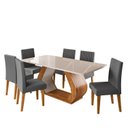 Ver imagem 2 de Conjunto Sala de Jantar 6 Lugares Retangular Tampo de Vidro MDF Tactel Yescasa Cinza/Mel/Off White