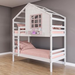 Beliche Casinha com Janela Madeira Maciça Branco/ Rosa Housin - 1