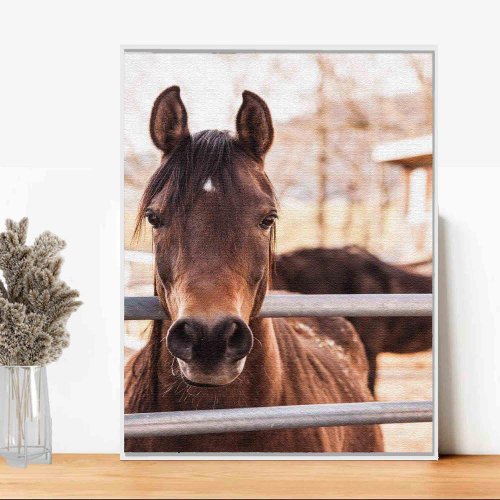 Quadro Decorativo 120x90 Moldura De Madeira Cavalo De Frente