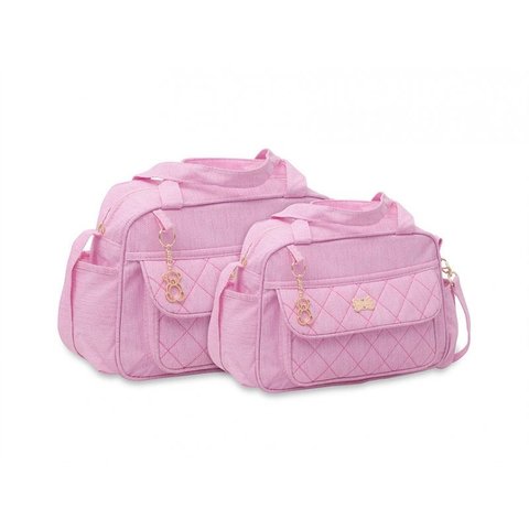 Kit bolsa bebê maternidade rosa chaveiro 2 peças