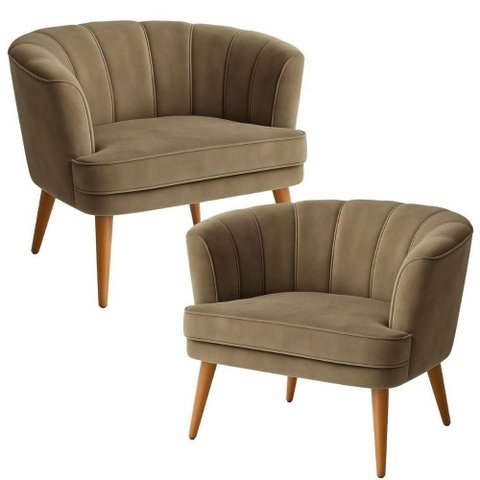 Kit 2 Poltronas Italia Decorativa Veludo Macia Confortavel Cappuccino Sala de Estar