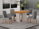 Ver imagem 1 de Conjunto Jantar 4 Cadeiras Maciça 1,35x90 Iza - Arbo Design - Off White - Linho Cinza