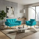 Ver imagem 1 de Kit Namoradeira e Poltrona Decorativa para Sala Recepção Manicure Consultório Alice Tecido Suede