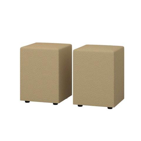Kit 2 Puff Banquetas Cubo Quadrado Decorativo Couro Bege