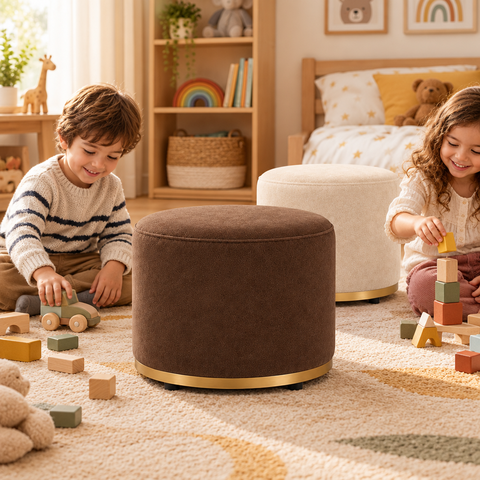 Puff Redondo Infantil - Banquinho Decorativo para Quarto Brinquedoteca - Espaço Kids Marrom