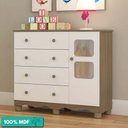 Ver imagem 1 de Cômoda Infantil 1 Porta com Janela 4 Gavetas 100% Mdf Uli New Móveis Peroba Branco Brilho/carvalho