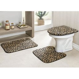 Jogo de Tapetes para Banheiro Safari Pelúcia 3 Peças Leopardo - 1