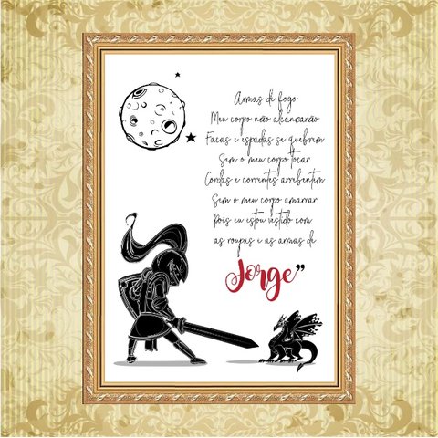 Quadro Moldura Dourada Infantil São Jorge 45x34cm:com Vidro