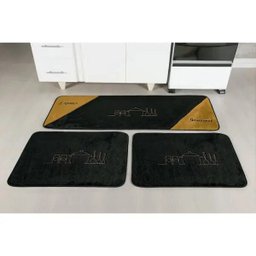 Jogo de Tapetes para Cozinha 3 Peças Gourmet Pelúcia Preto - 1