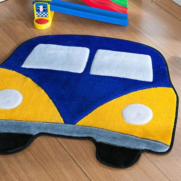 Tapete de Quarto Infantil de Menino Carro Kombi Azul - 2