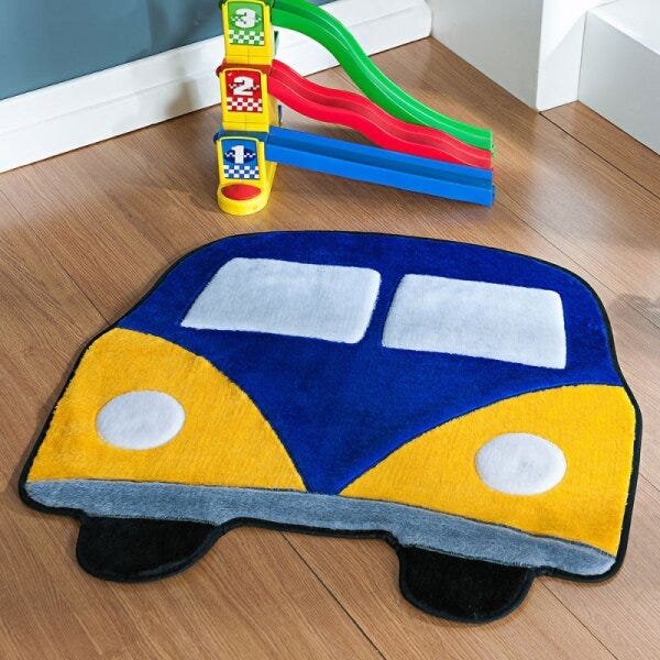 Tapete de Quarto Infantil de Menino Carro Kombi Azul - 1