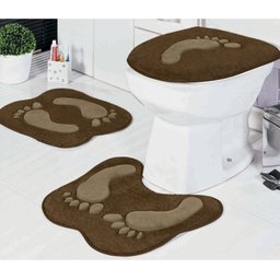 Jogo de Tapetes de Banheiro 3 Peças Formato Pegada Tabaco - 1