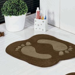 Jogo de Tapetes de Banheiro 3 Peças Formato Pegada Tabaco - 2