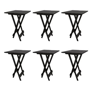 Kit 6 Mesa Bistro Dobrável Quadrada Preta