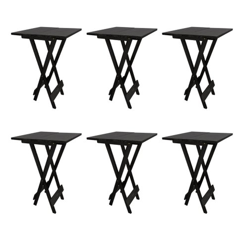 Kit 6 Mesa Bistro Dobrável Quadrada Preta