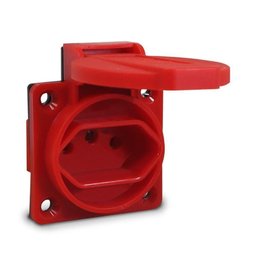 Tomada de Embutir para Painel Padrão Brasileiro 2p+t 20a com Tampa Vermelho - 1