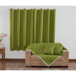 Kit Sala 06 Peças Cortina, Xale e Almofadas Istambul - Verde - 1