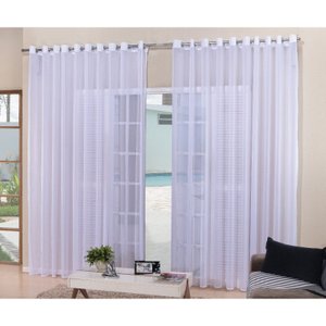 Cortina Varão Voil Liso Branco 3,00x2,30 Ilhós Cromado