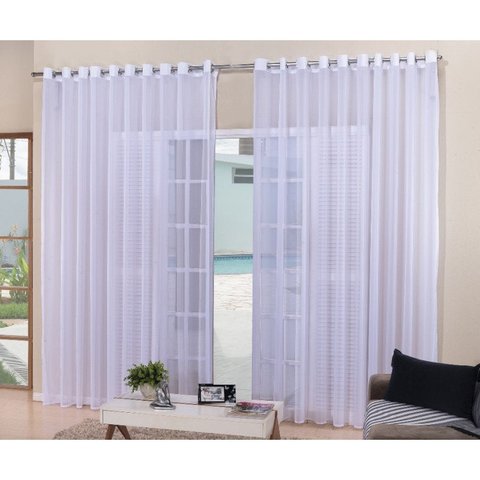 Cortina Varão Voil Liso Branco 3,00x2,30 Ilhós Cromado
