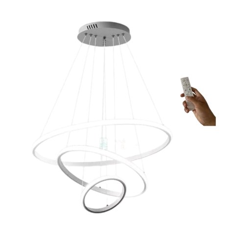 Lustre Led 3 Anéis Moderno 113w 80cm Branco C/ Controle