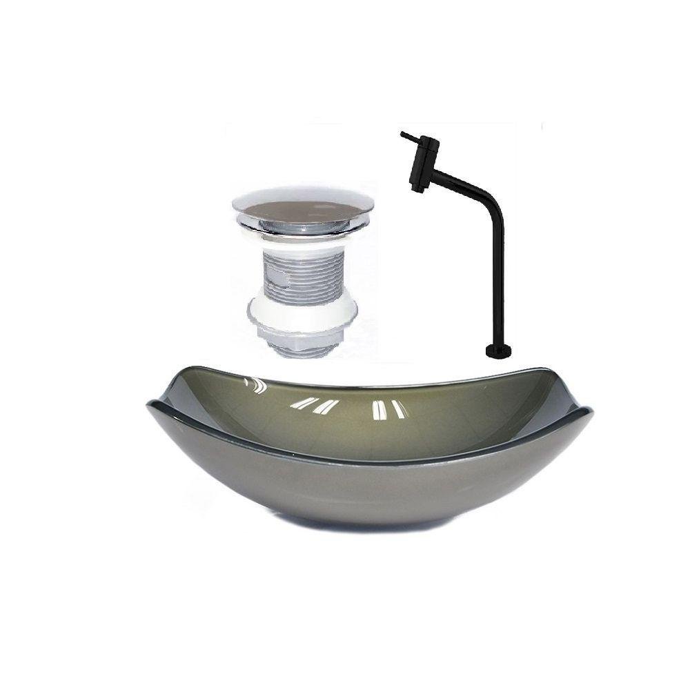 Cuba de Vidro Oval 46cm Ouro + Valvula + Torneira Preta - 2