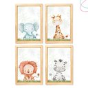 Ver imagem 1 de Kit 4 Quadros Decorativos Safari Aquarela Baby Moldura Vidro:pinus