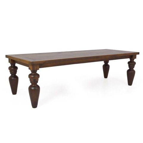 Mesa de Jantar em Madeira Maciça 220cm Pés Torneados Flower Canela