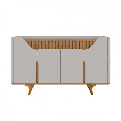Balcão Buffet Emerald 4 Portas Ripado Off White/cinamomo - Pnr Móveis