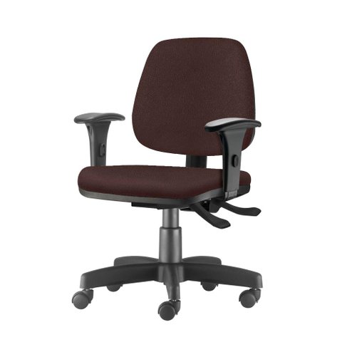 Cadeira Job com Bracos Assento Courino Marrom Base Rodizio Metalico Preto - 54604