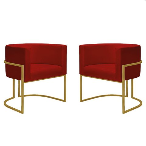 Kit 2 Poltronas Reforçada Decorativa Sala Nayara Base Ferro Dourado Suede Marsala