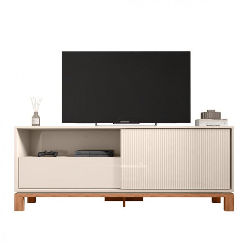 Rack para TV até 55 Polegadas Porta com Textura Microrripada Pés Cavalete Mondrian 1.5