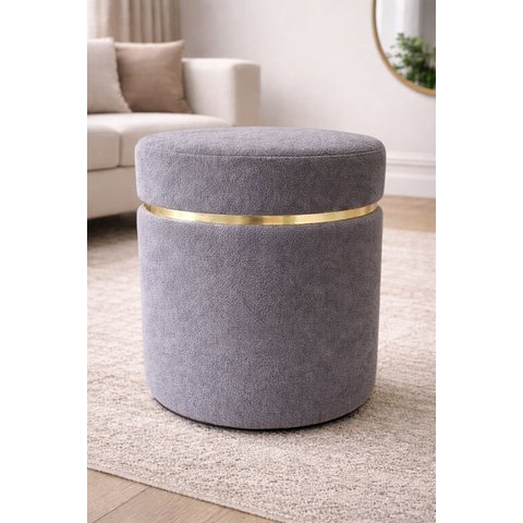 Puff com Cinta Superior em Tecido Boucle / Cinza