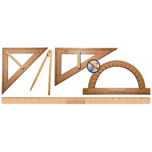 Kit Geométrico do Professor Mdf Com Régua 1 Metro, 1 Compasso Para Giz 40 cm, 1 Esquadro 30/60 Graus