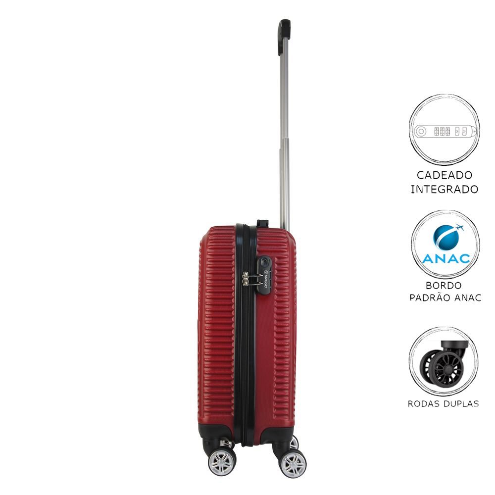 Mala de Bordo Abs para Viagem Viaggio Via-1920 Cadeado Integrado Rodas Duplas Giro 360 Vinho - 2