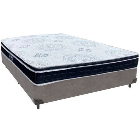 Cama Box Cinza e Colchão Orthosono D33 com Pillow Top Casal Anjos